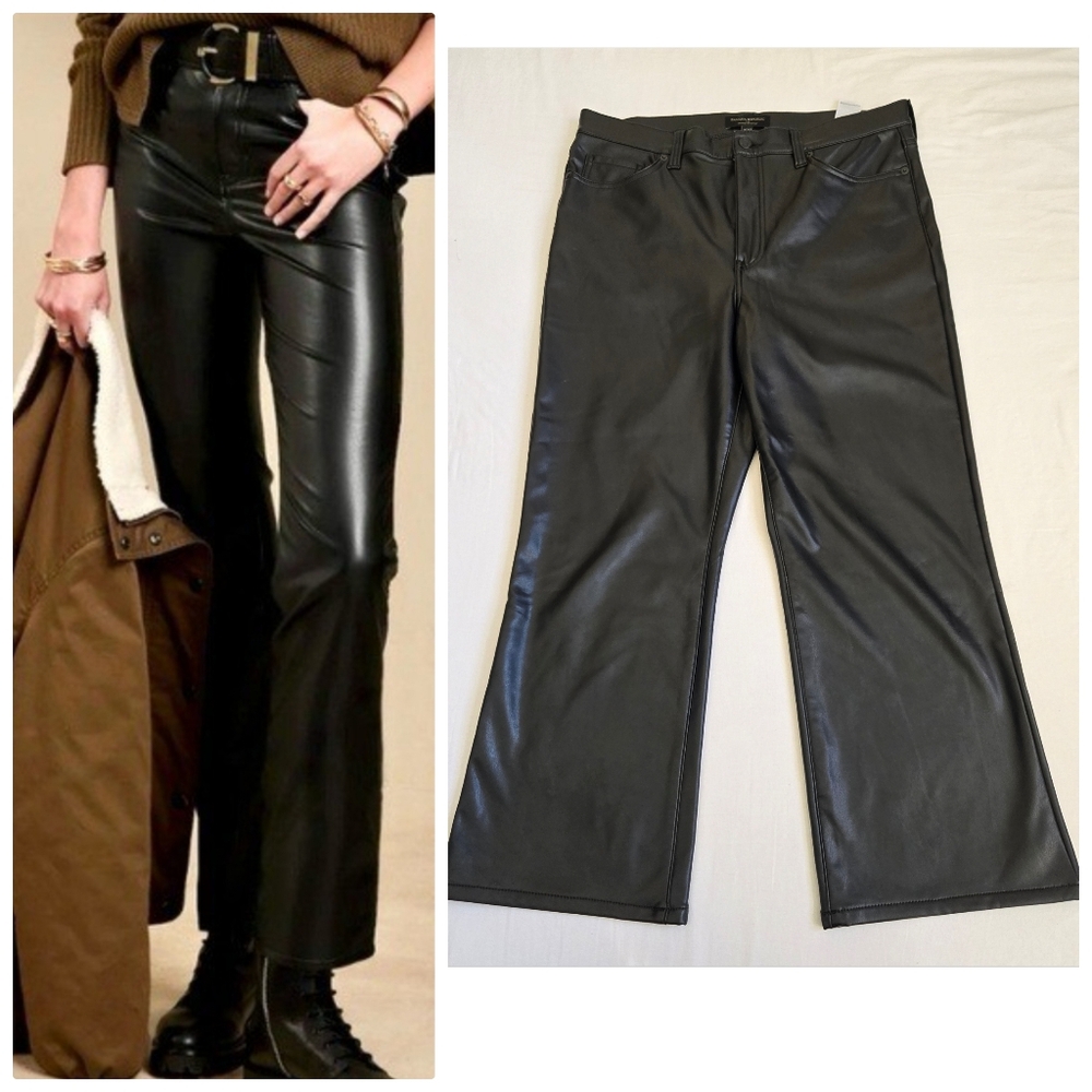 Banana Republic Factory Vegan Faux Leather Cropped Bootcut Pants Black 12 31